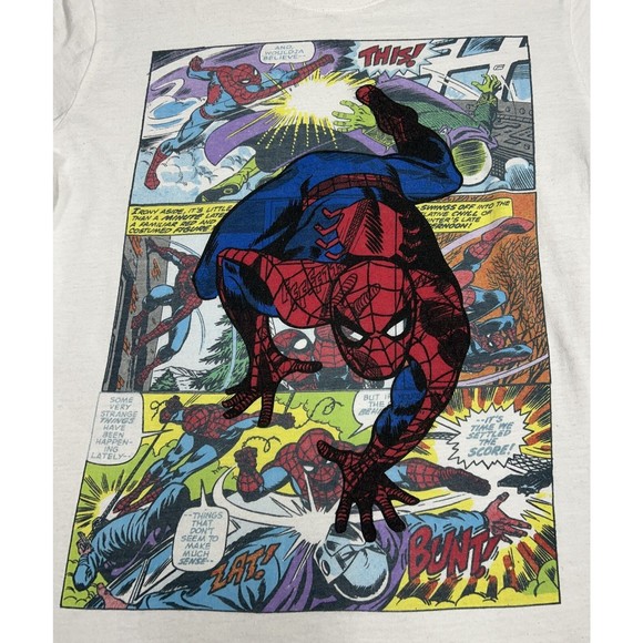 Marvel Spiderman White Retro Comic Book Graphic T-Shirt Men’s Size Large - Picture 2 of 6